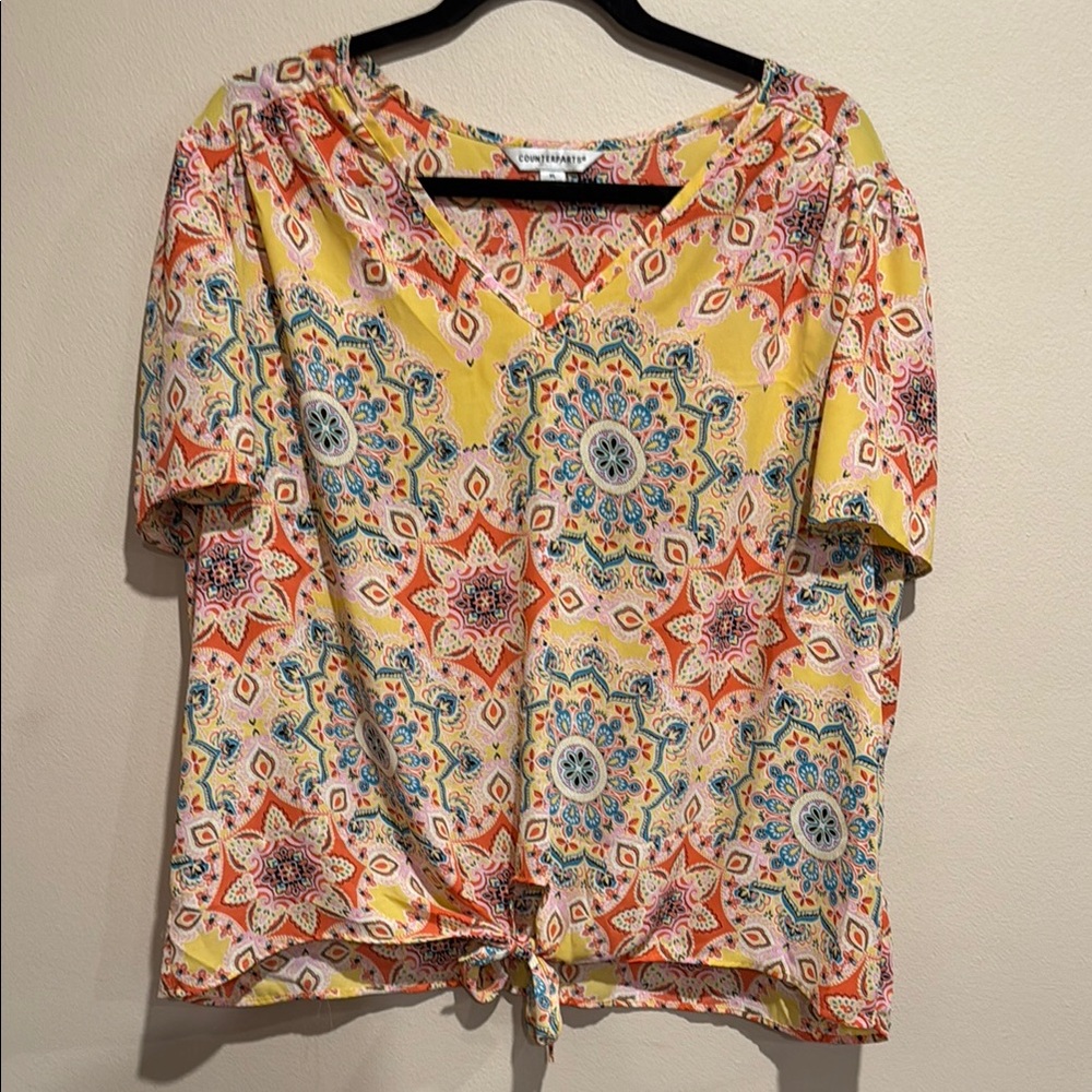 Counterparts Yellow and Red Mandala Print Blouse Fun Casual Chic resort ready